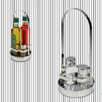 Oil cruet stand for square bottles, salt and pepper included-Ils